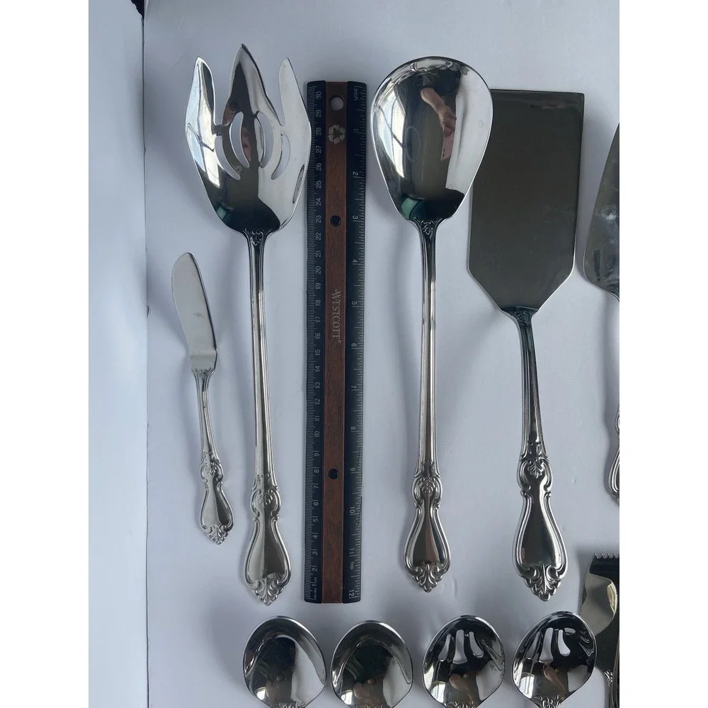Reed & Barton 18/10 Stainless Steel Ornate Serving Set 15 Piece‎ Silverware